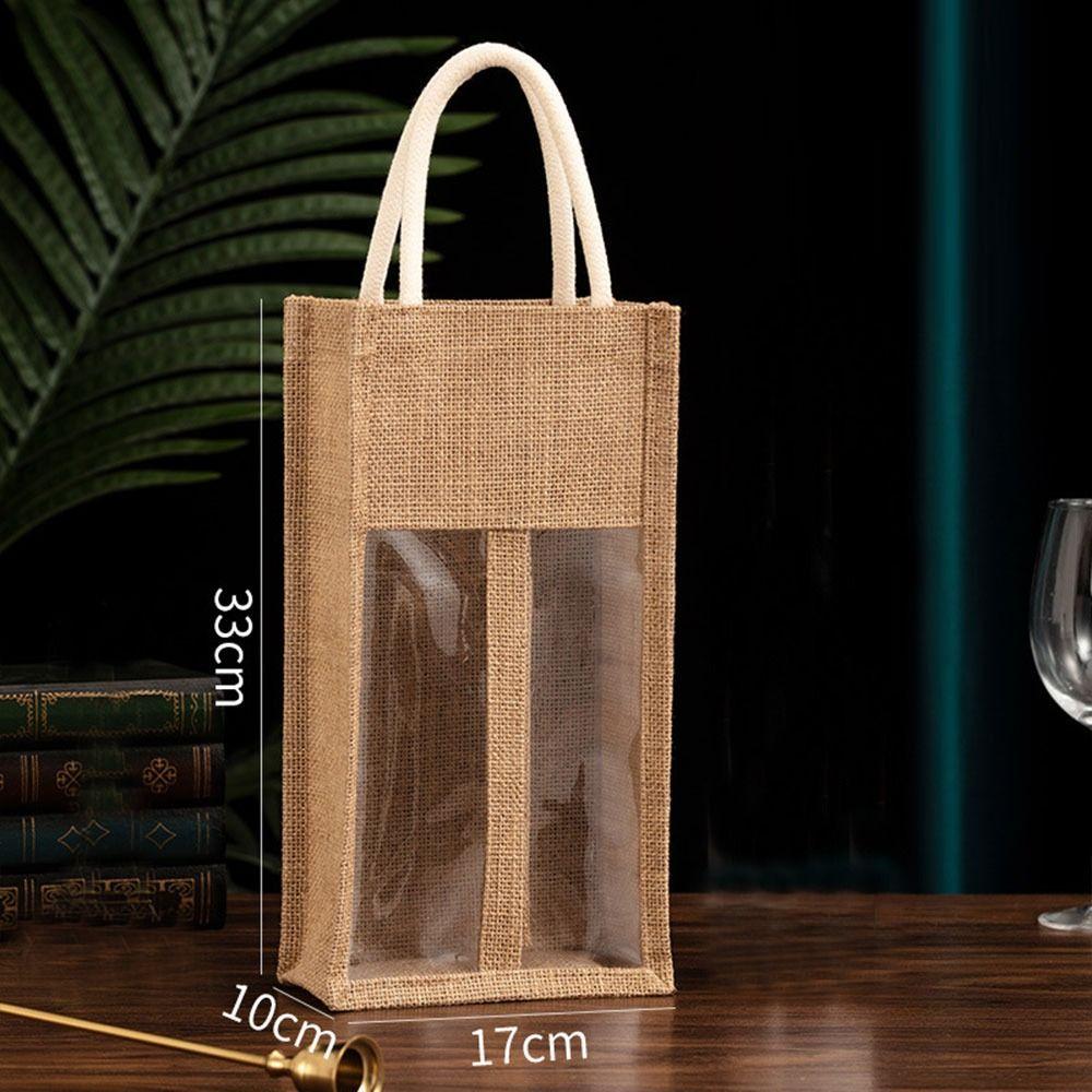 with Window and Handle Wine Carrier Tote Bags Reusable Wine Gift Box Burlap Wine Bottle Bags