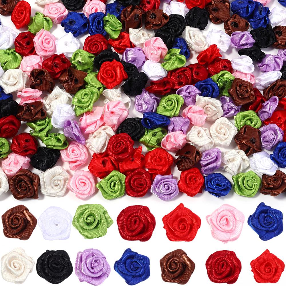 20pcs 1.5cm Polyester Rose Flowers Colorful Mini Artificial Flowers For Wedding Party DIY Wreath Clothing Headwear Decoration