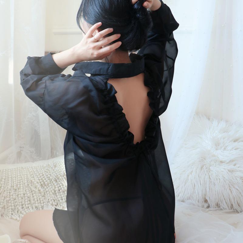 Plus Size Sheer Chiffon Open-Back Nightshirt