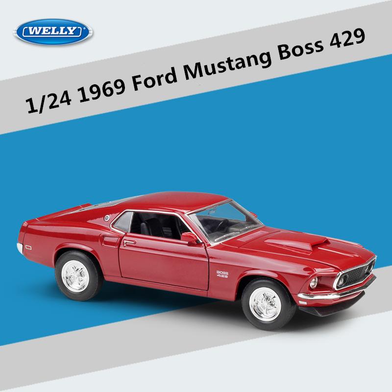 Welly 1/24 1969 Ford Mustang Boss 429 Sports Car Alloy Scale Car Model Diecast Metal Static Collection Children Toy Car Vehicle