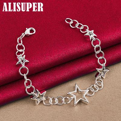 925er Sterlingsilber-Armband mit fünfzackiger Sternkette, Schmuck