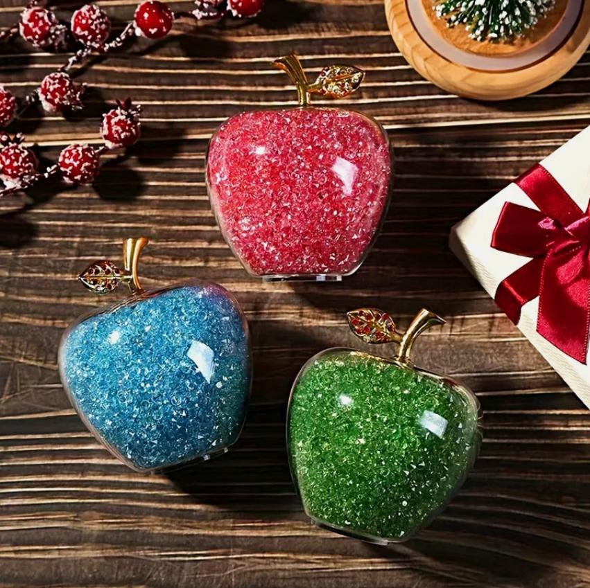 Apple Statue Glitter Glass Crystal Home Decor Christmas Eve Ornaments Gift Christmas Eve Ornaments Home Desktop Decoration 2025