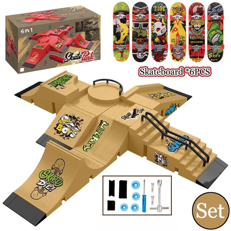 Finger Skateboard Toy Mini Ramp Railings Set Fingertip Skateboards Sports Training Park Model Fingerboard Game for Kids Adults