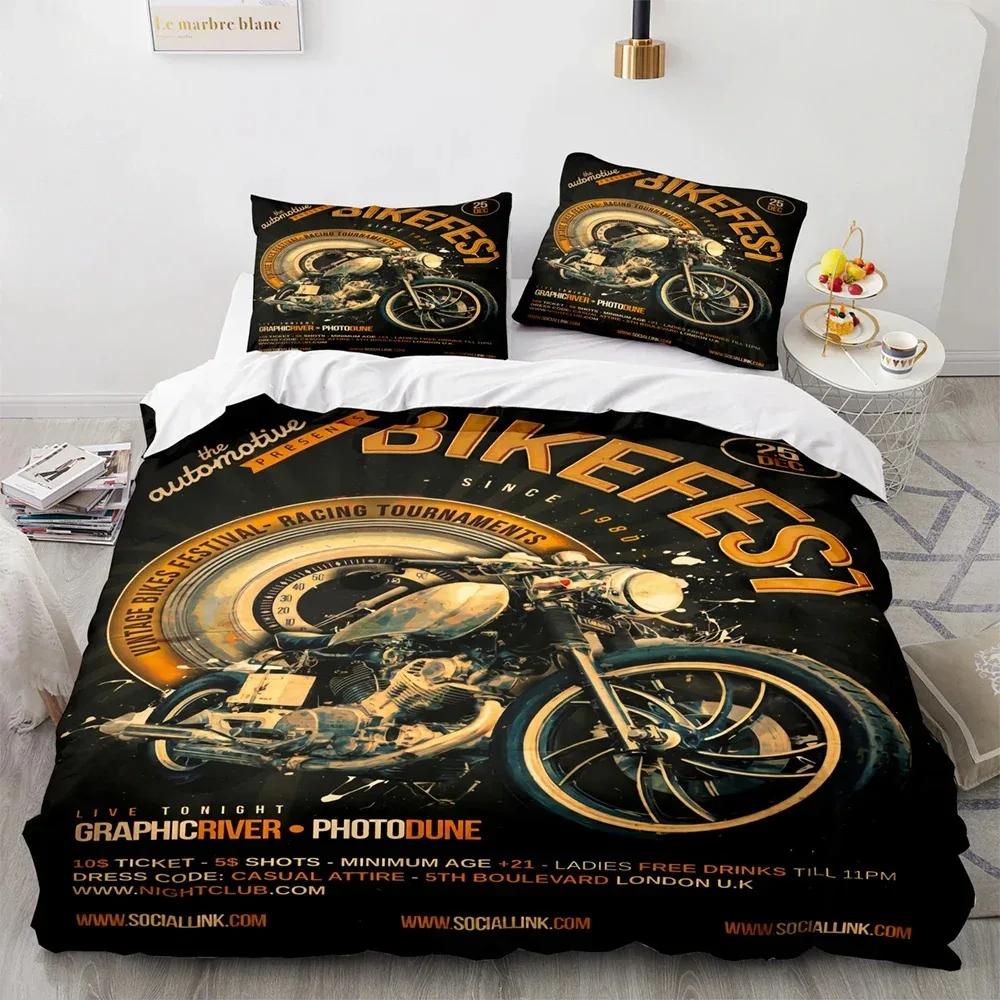 New Classic Motorcycle Bedding Set Single Twin Full Queen King Size Knight Bed Set Adult Kid Bedroom Duvet Cover Sets 3D Print