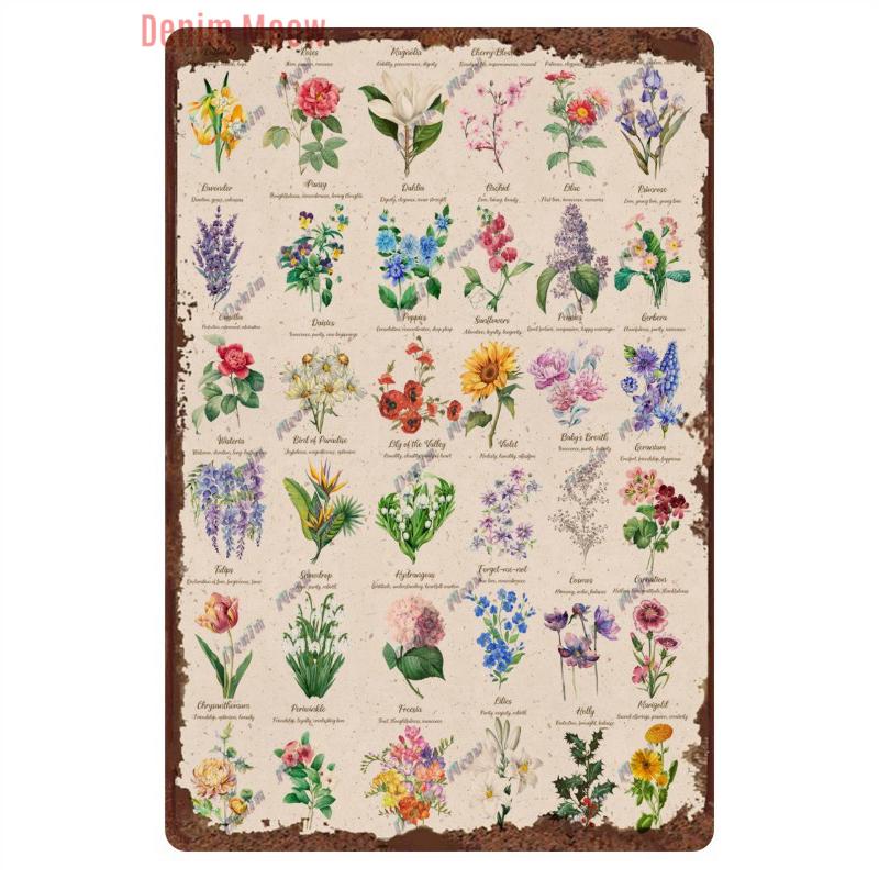 Funny Plants Metal Tin Sign Vintage English Flowers Retro Fruits Butterflys Animals Wall Poster Home Plates WY