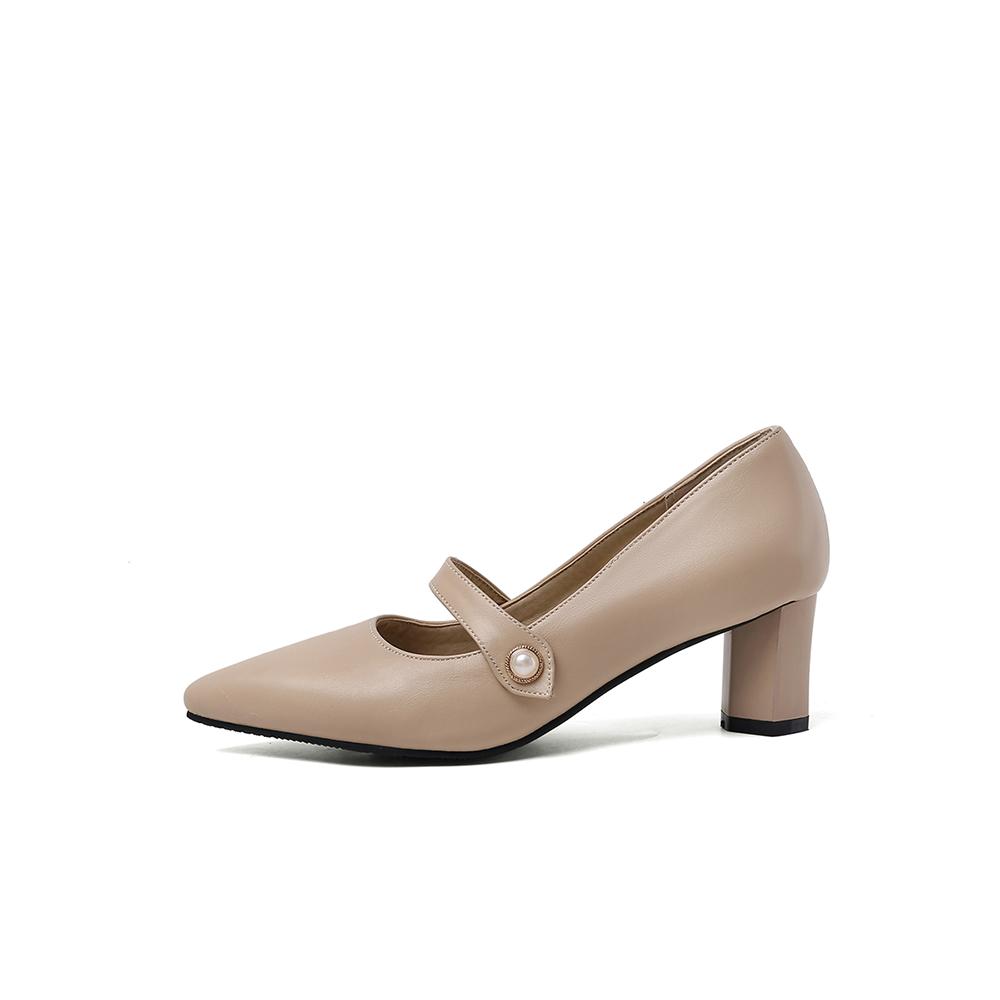Beige Women Pumps Pointed Toe Med Heels Office Shoes Small Big Plus Size 30 48