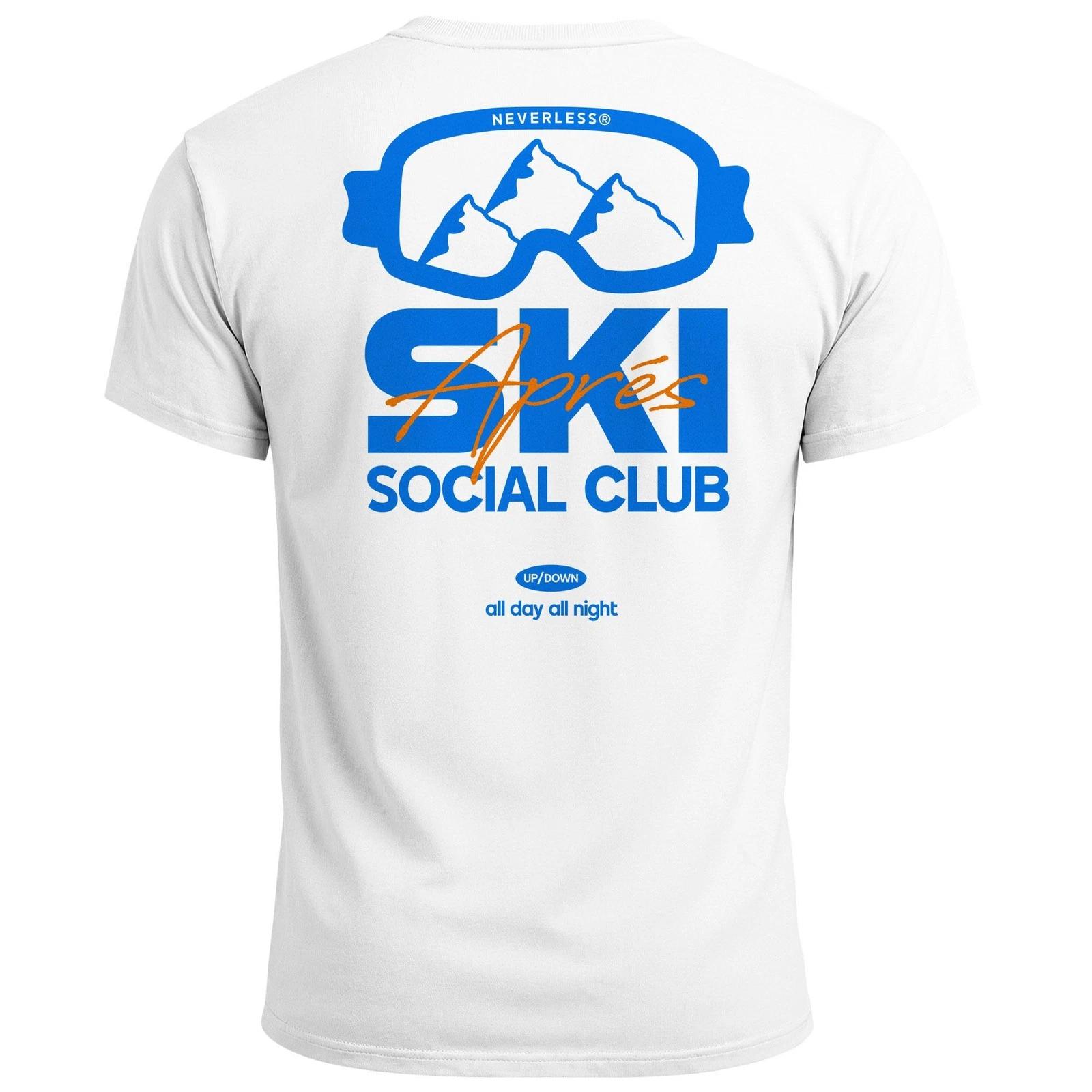 

Mens T-Shirt Back Print Après Ski Outfit Social Club Skiing Snowboarding- L