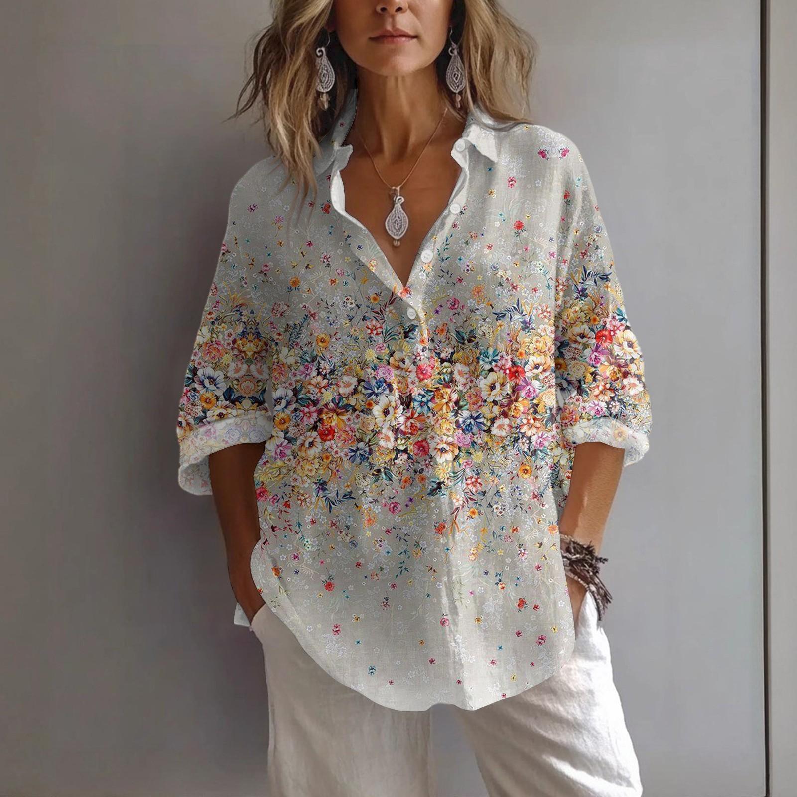 

Женская повседневная весенне-летняя свободная рубашка-пуловер с принтом, с лацканами и рукавами XL