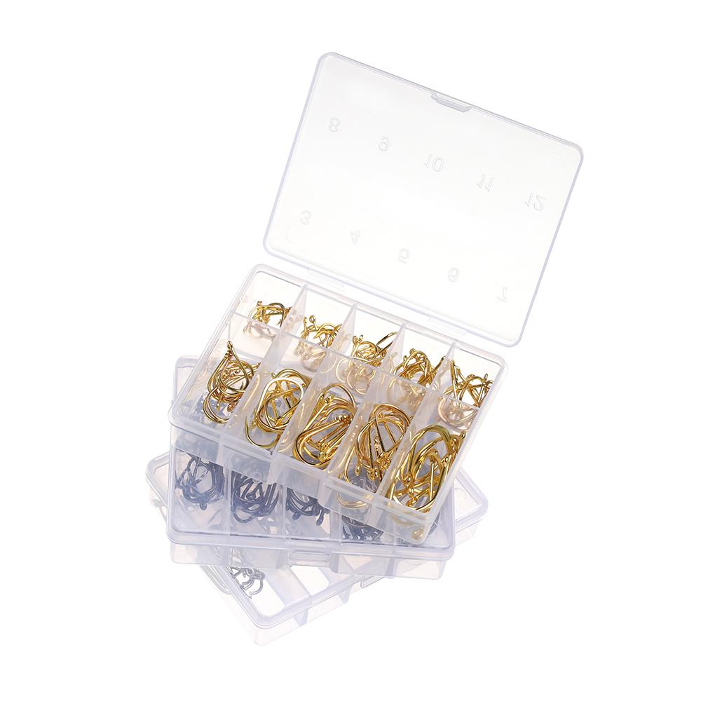 100Pcs 1 Box High Quality Carbon Steel 10 Sizes Fishing Hooks Fish Bait Durable Head Fishook