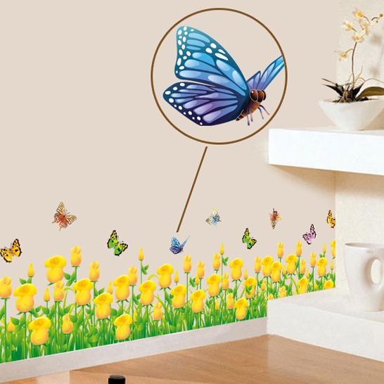 

AY7025A желтый тюльпан плинтус спальня гостиная ванная комната детская комната детский веселый милый наклейки на стену для фона 50*70