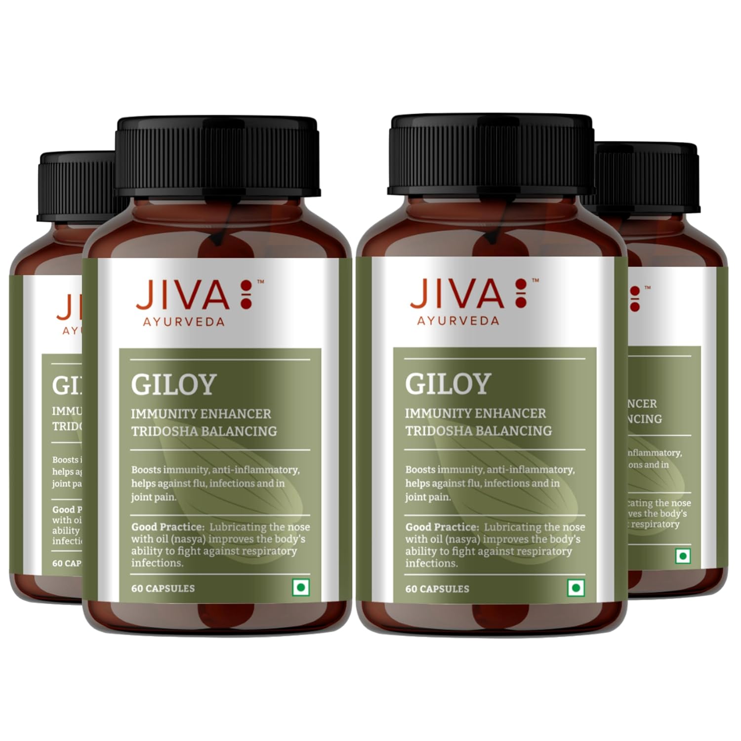 

Jiva Giloy Herbal Capsules 60 Count X Pack of 4 | Natural Immunity Booster & Anti-Aging Supplement for Daily Wellness