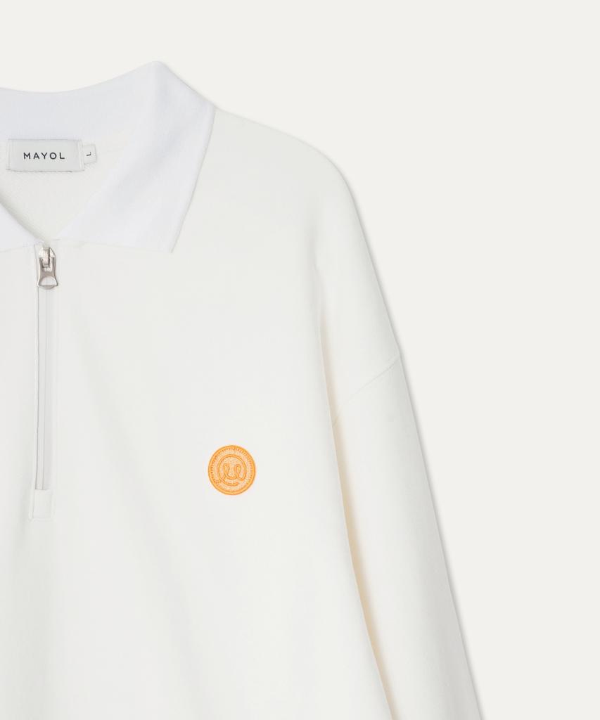 MAYOL Half-Zip Long-Sleeve Polo Sweatshirt_Ivory