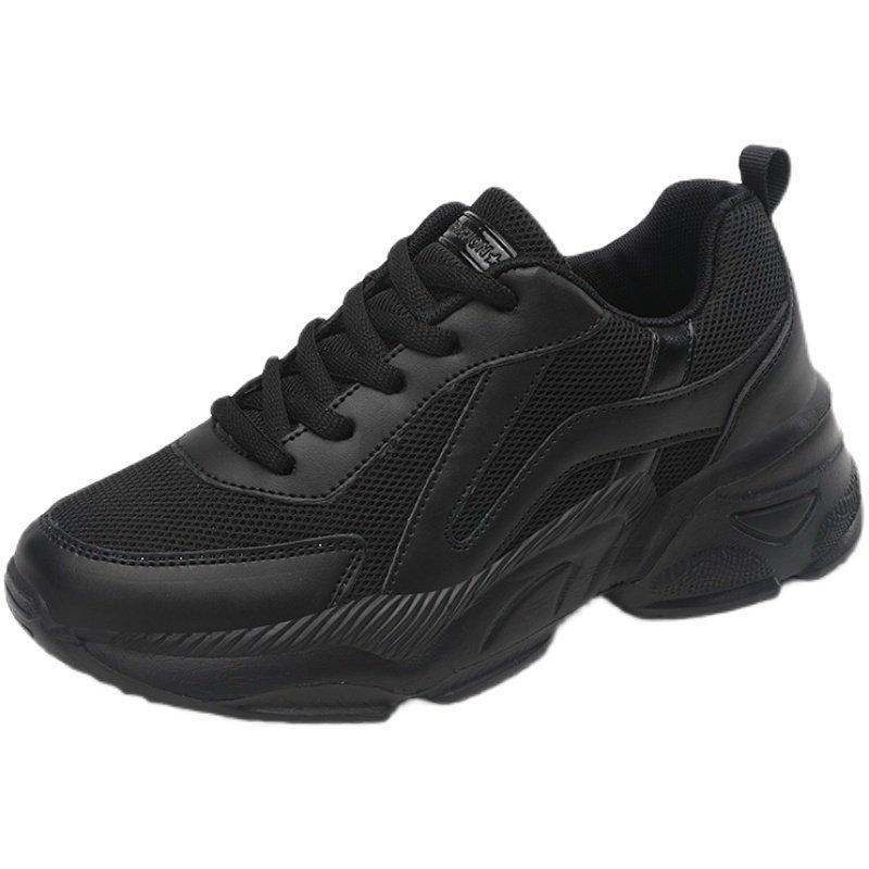 Comfortable All-black Sports Shoes Spring and Autumn Mesh Breathable Running Shoes Casual Soft-soled Walking Travel Shoes