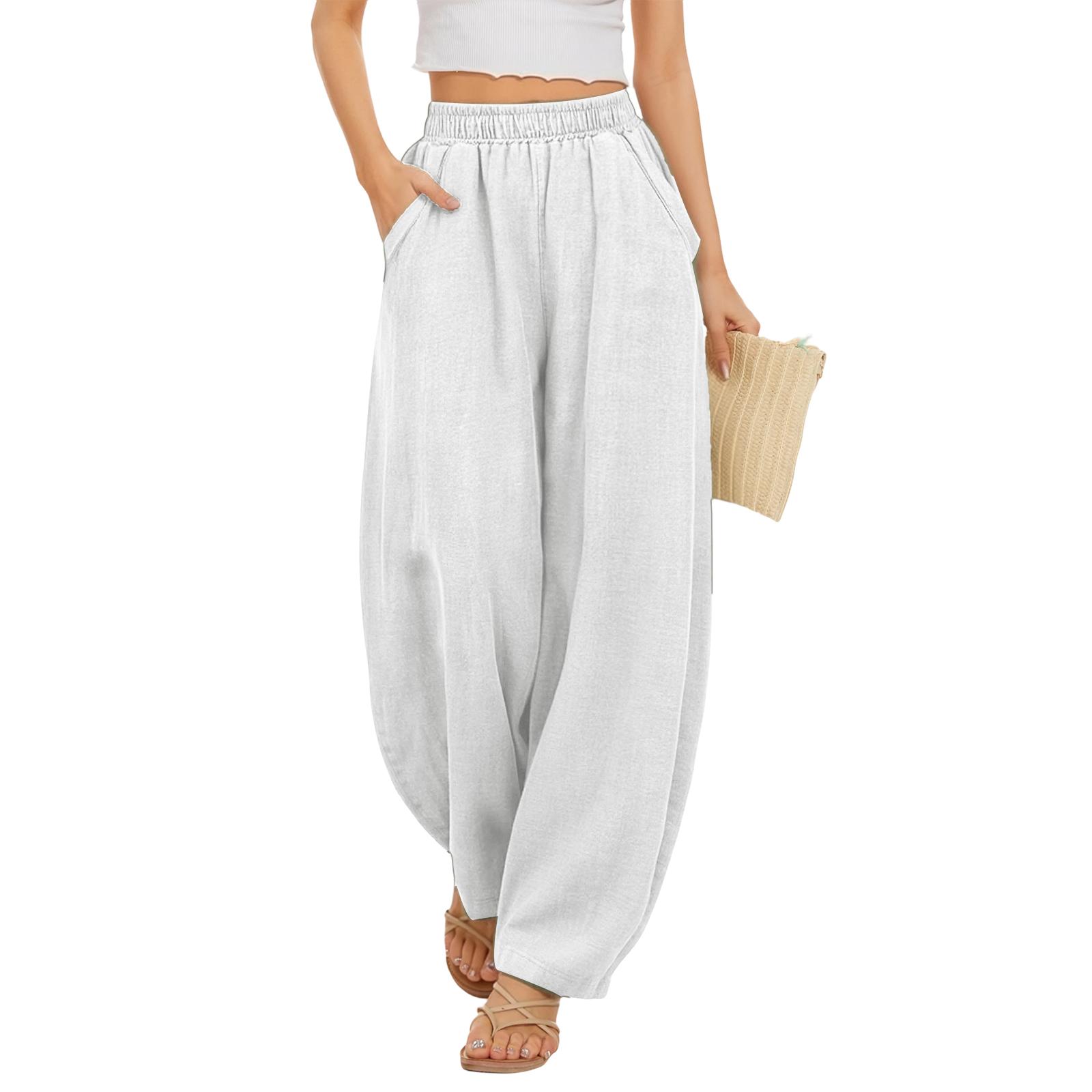 Women s Loose  Pants - Breathable Linen-Cotton Casual Trousers XXL