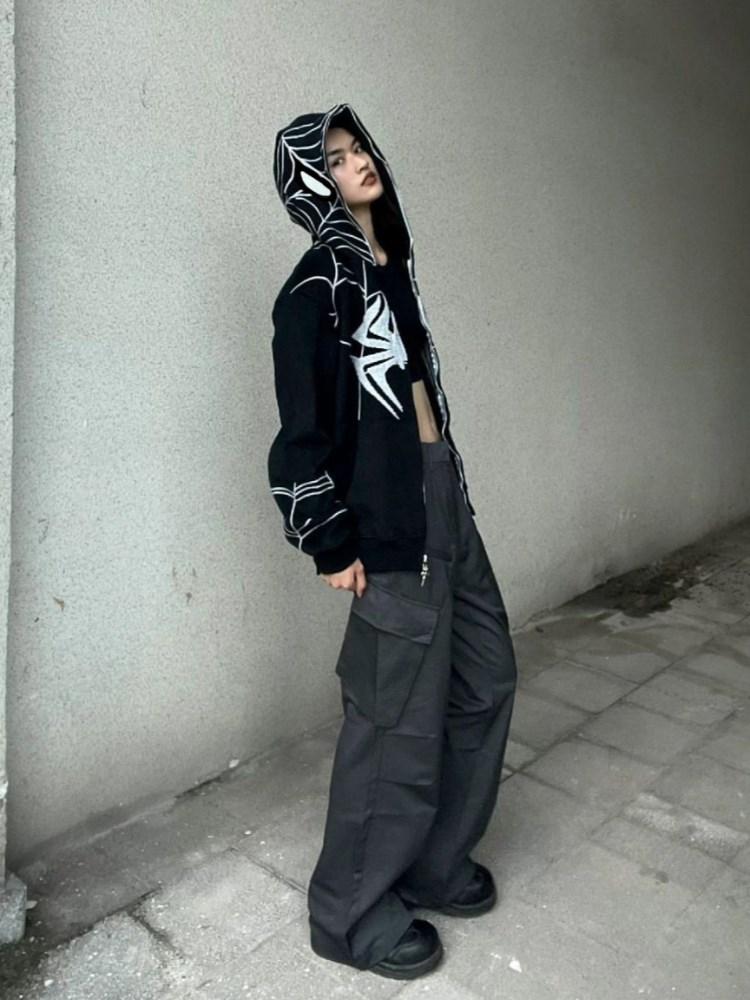 Felpe con cappuccio stampate Y2k con cappuccio punk retrò Harajuku abbigliamento da donna felpe con zip a maniche lunghe gotiche High Street da donna