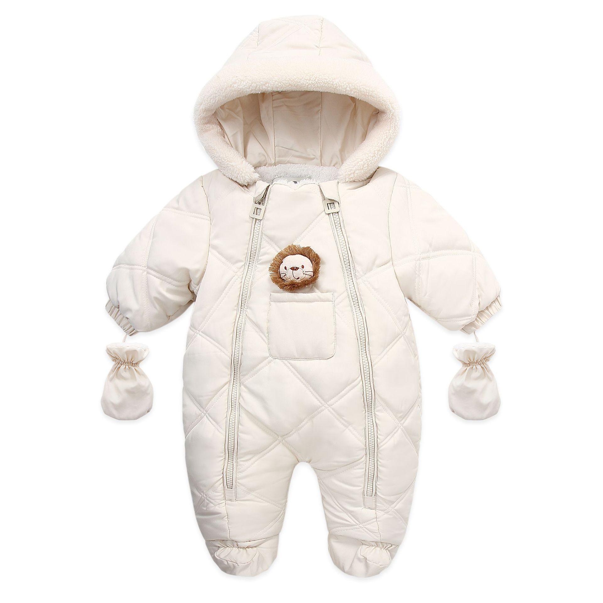 

Newborn Baby Girl Jumpsuit Autumn and Winter Baby Romper With Gloves Warm Infant Snowsuit Thicken Cartoon Baby Ski Suit Coat 90cm бежевий