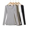 2025 Sexy Spicy Girl Low-Cut U-Neck Long Sleeve Top - Micro-Transparent, Ruched Waist-Hugging T-Shirt