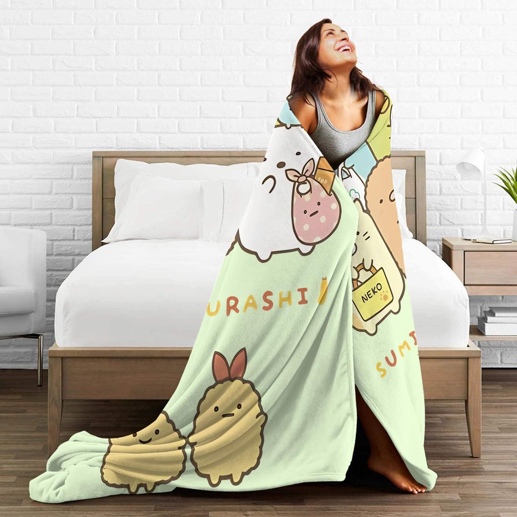 Adorable Sumikko Gurashi Character Group Knitted Blankets Velvet Lightweight Throw Blankets for Airplane Travel Bed Rug