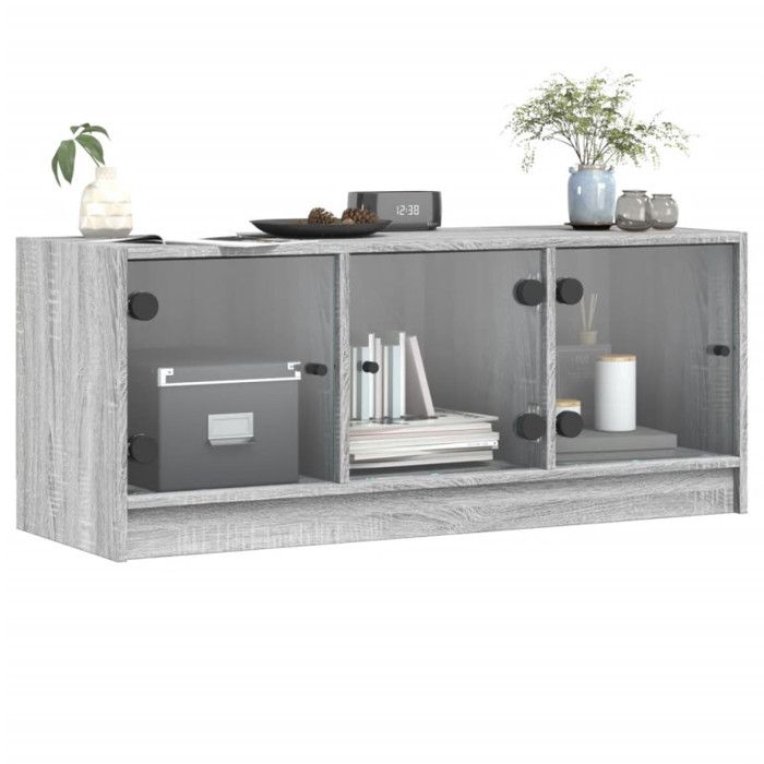 VidaXL TV Stand with Glass Doors Sonoma Grey 102x37x42 Cm 836411