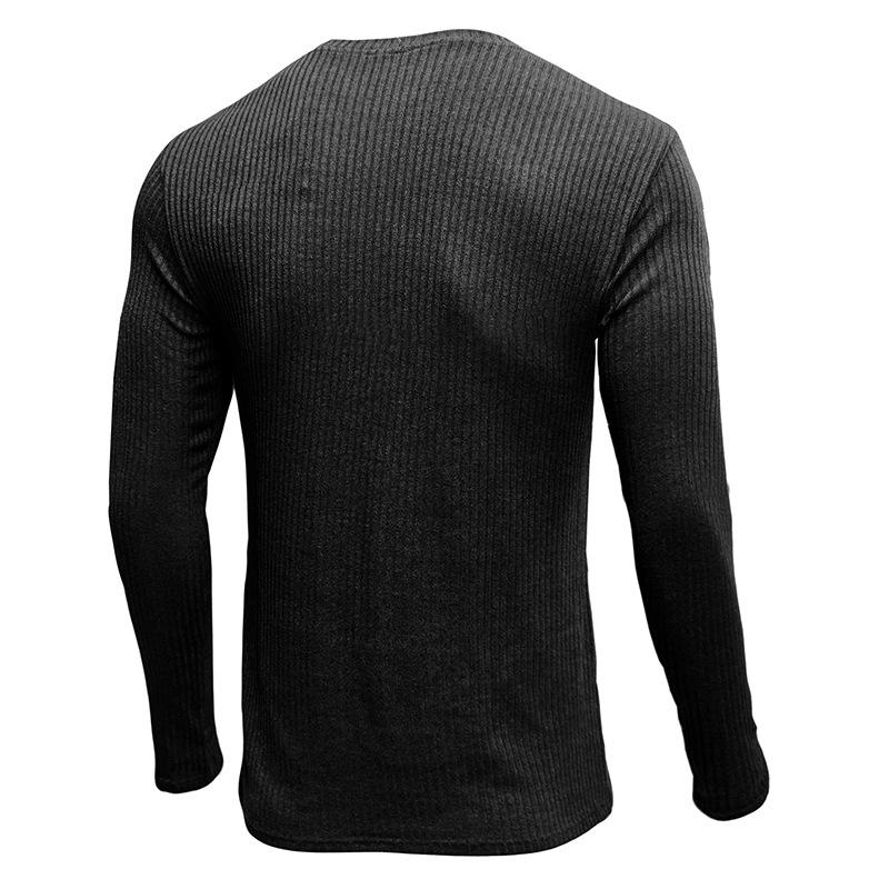 Maglietta a maniche lunghe con girocollo da uomo, tinta unita, casual, strato base