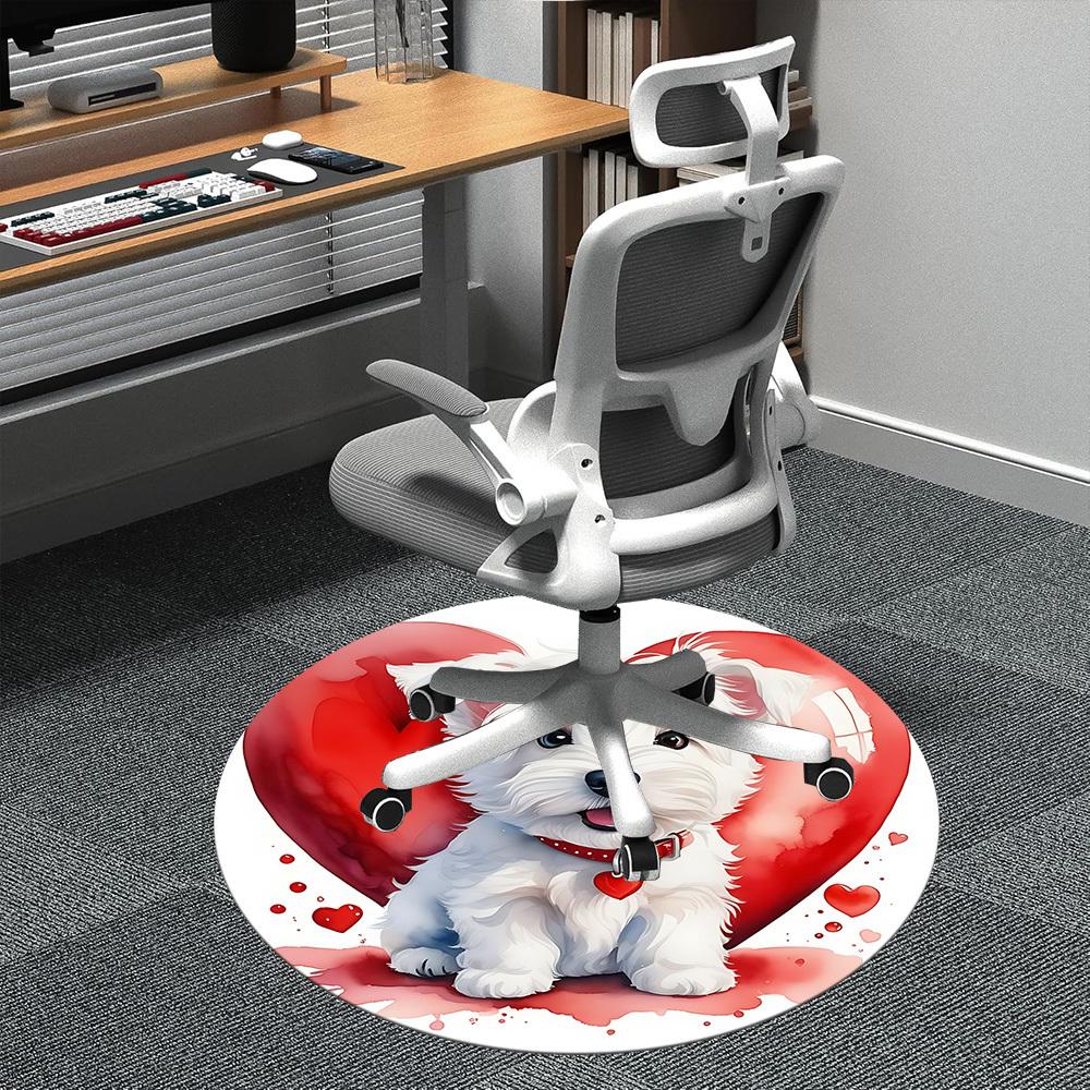 1 szt. Okrągły dywanik biurowy Puppy Love, Mata odpowiednia do biura, Pod krzesła biurowe, Sypialni, Salonu, Wystroju domu, Dekoracji pokoju