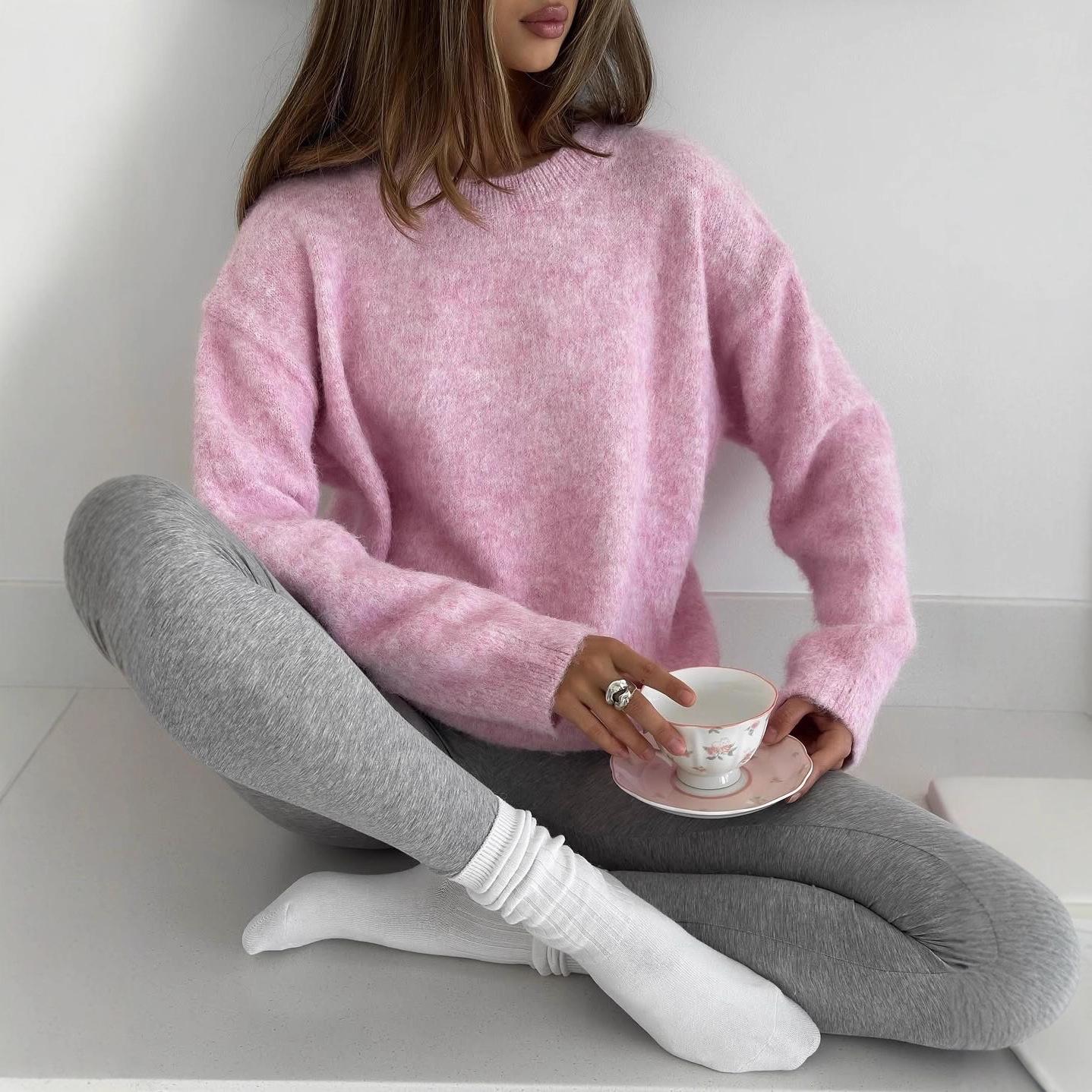 

Women s Fall Winter Oversized Sweaters Casual Crewneck Pullover Long Sleeve Fuzzy Chunky Knit Tops Blouse Warm Pullover Sweater Tops Outfits for Women One Size троянди рожеві кольору