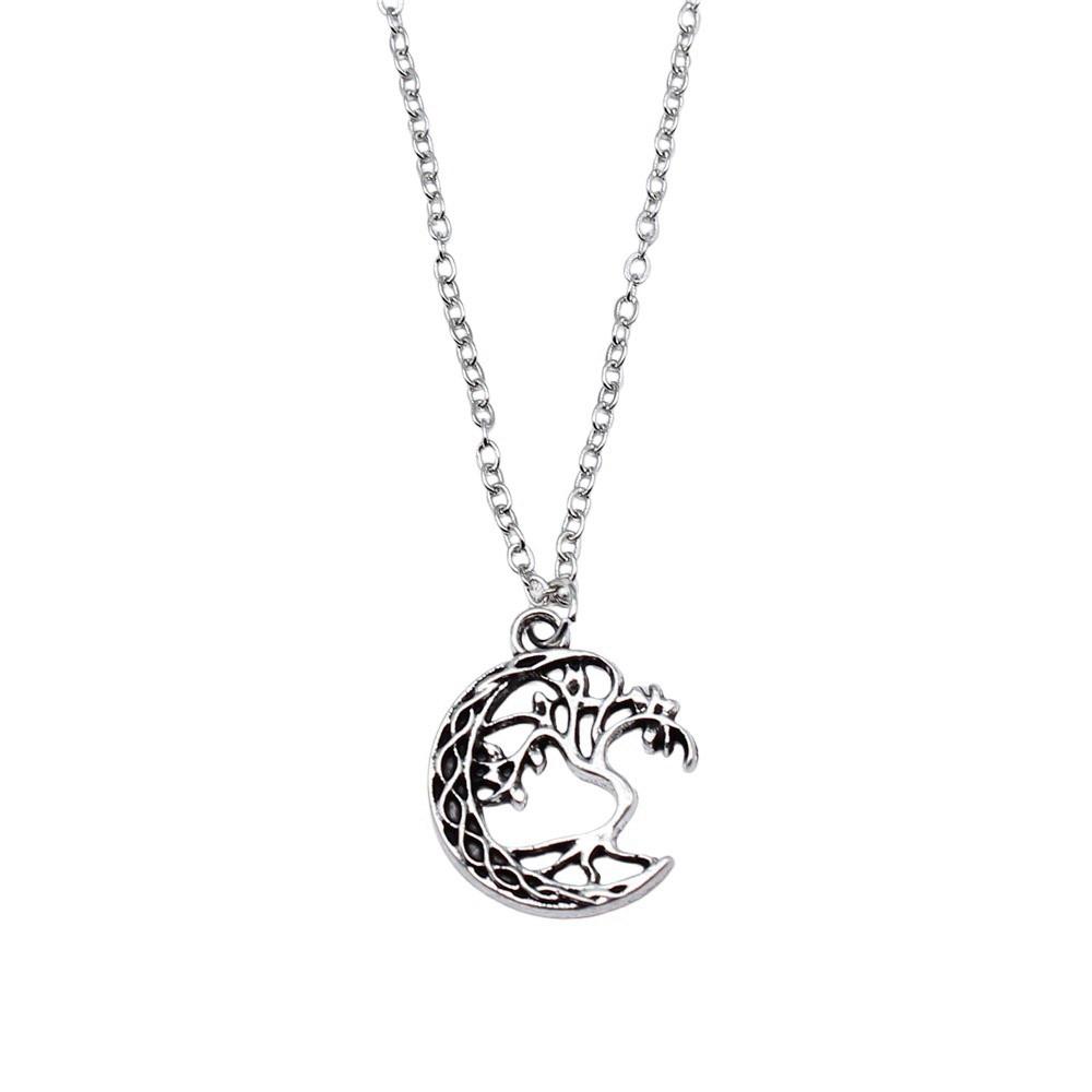 Vintage Rose Flower Charm Necklace Tree Of Life Pendant Antique Jewelry 43cm Chain