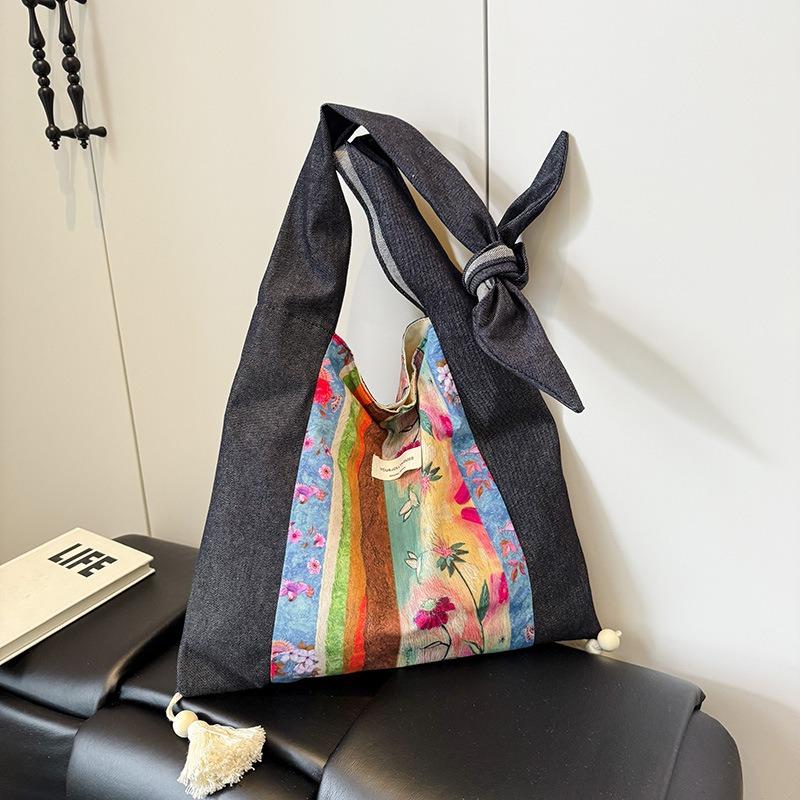 

Новая нишевая женская универсальная джинсовая лоскутная сумка через плечо с ремешком, модная трендовая холщовая сумка большой вместимости синий