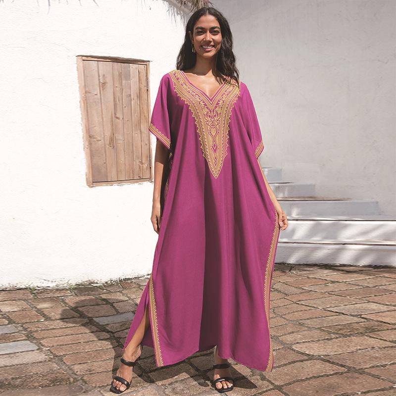 Plus Size Rayon Embroidered Beach Dress - Women's Sun Protection Cover-Up