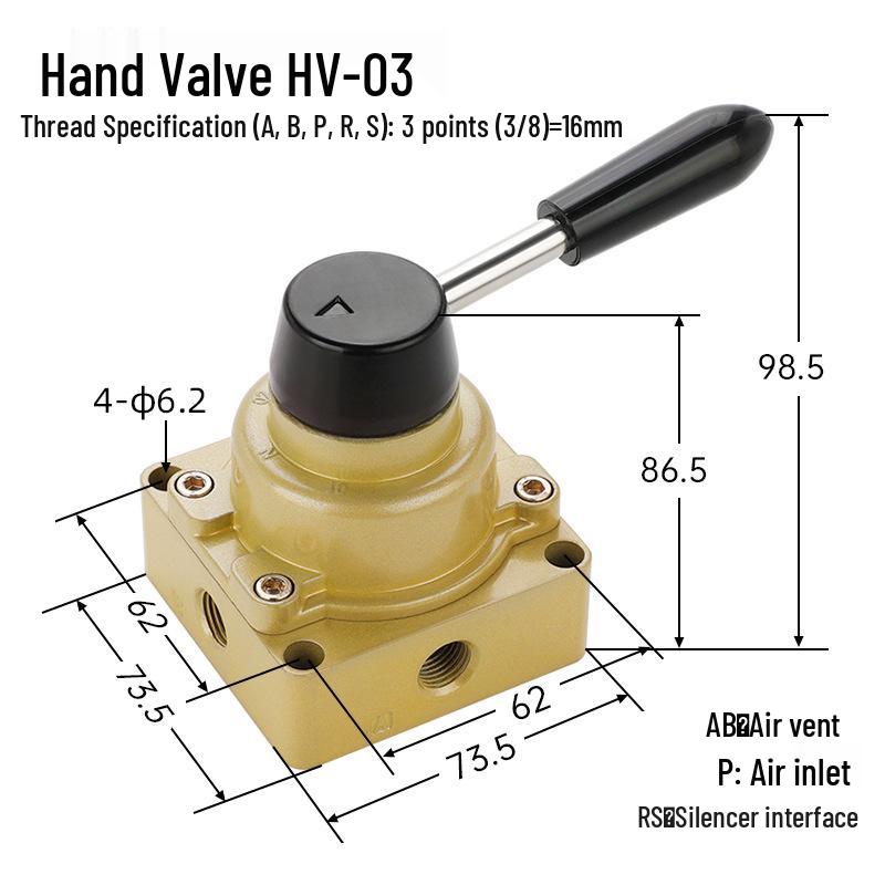 HV-02 Hand-Operated Pneumatic Valve: Three-Position Four-Way Switch, Manual Control with Cylinder Reversal.