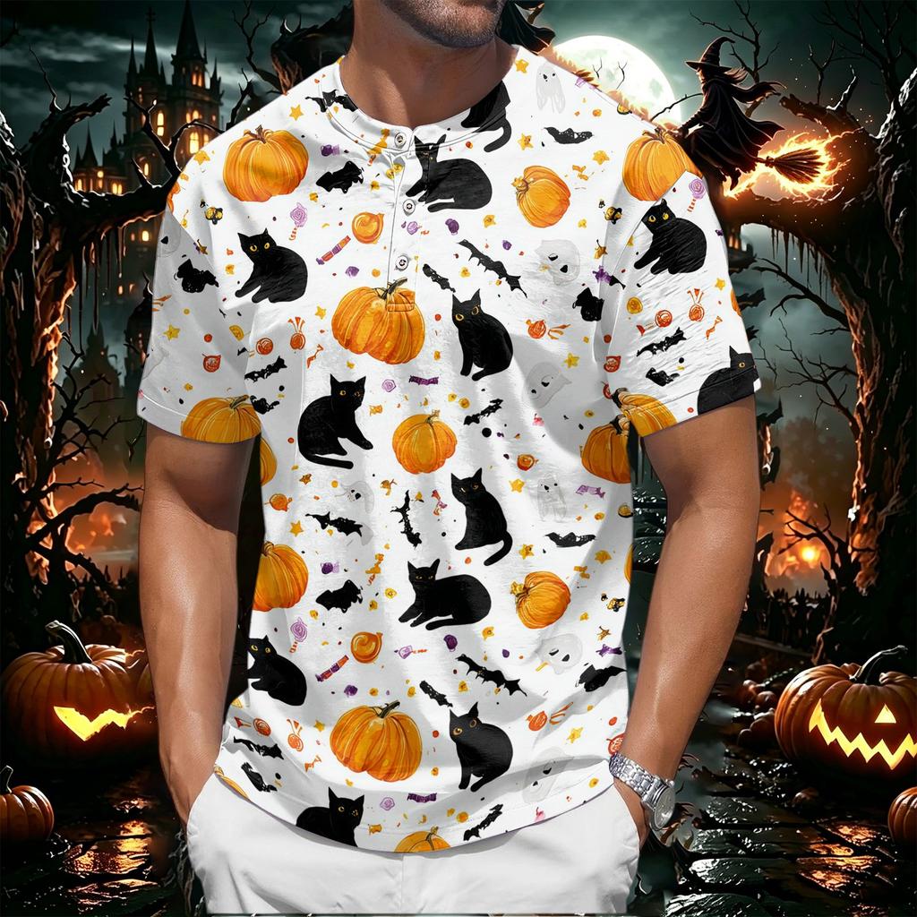 Men's Halloween Graphic Print Short Sleeve T Shirt Casual Round Neck Tee Comfortable Fit Lightweight Fabric