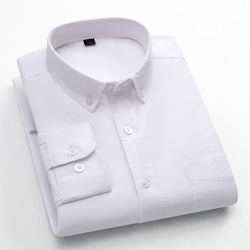 Men's Long-Sleeve Oxford Cotton Shirt - Breathable, Solid Color for Casual or Daily Wear