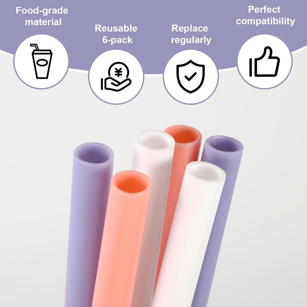 6pcs Replacement Straws for Owala FreeSip 24oz 32oz, 3 Colors Reble Plastic Straws with Cleaning Brush & Cutting Tool Water Bottle Tumbler Cleaner