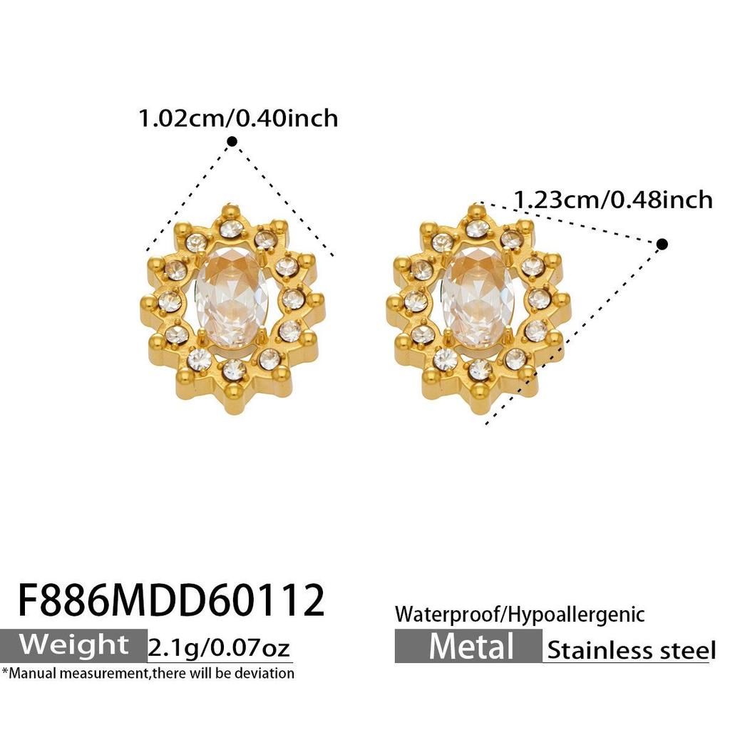 Douyin Trend Wassertropfen Strass Zirkon Anhänger Halskette & Ohrringe Damen Set, 18 Karat Vergoldeter Edelstahl.