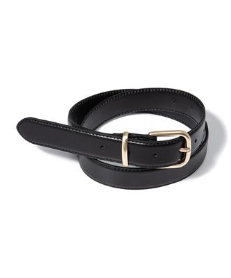 Hallen (W) Round Square Gold Buckle Cowhide Leather Belt (T027_Black)