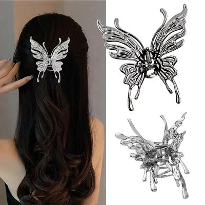 New Silver Metal Butterfly Hair Claw Clips Accessories for Women Girls Trendy Solid Matte Blue Pink Small Shark Crab Hairgrip