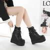 Mode 14CM Klobiger Absatz Damen Stiefeletten Leder Runde Zehenpartie Plateau Ritterstiefel Schuhe Hohe Absätze Schwarz Weiß Dicker Absatz Schnürung