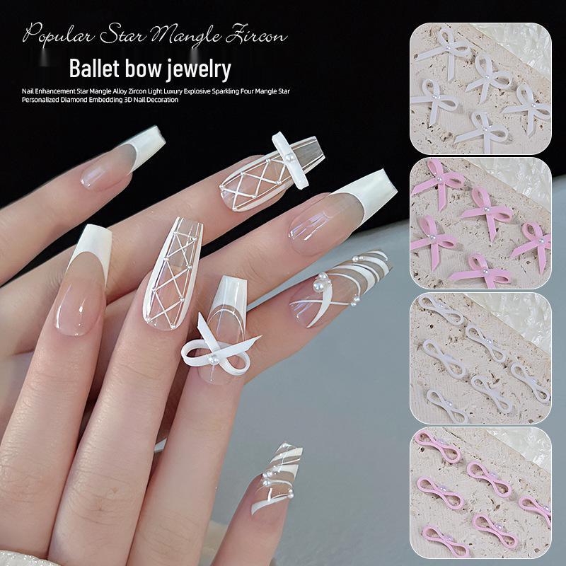 

Nail Art Bow Accessories - Pink Ballet Shoes Dopamine Color Nails