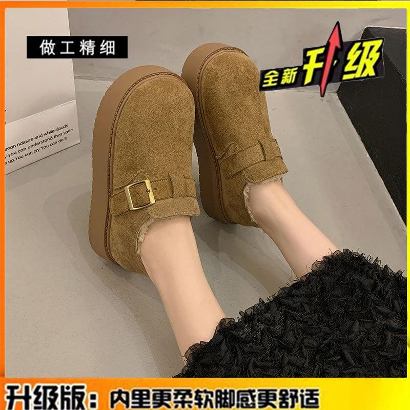 

Leather thick-soled velvet women s warm snow boots, winter new one-pedal cotton shoes 40