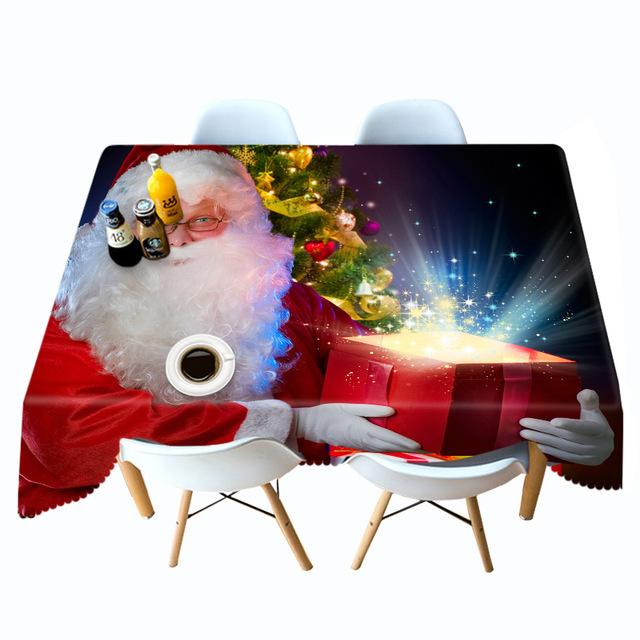 Christmas Tree Tablecloth Santa Claus Gift Rectangular Round Table Cover Towel Holiday Decor