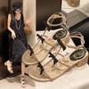 Fashion Luxury Bowknot Crytsal Thick Heel Sandals Women Elegant Ankle Strap Party Shoes Woman 2025 Med Heels Gladiator Sandalias Mujer