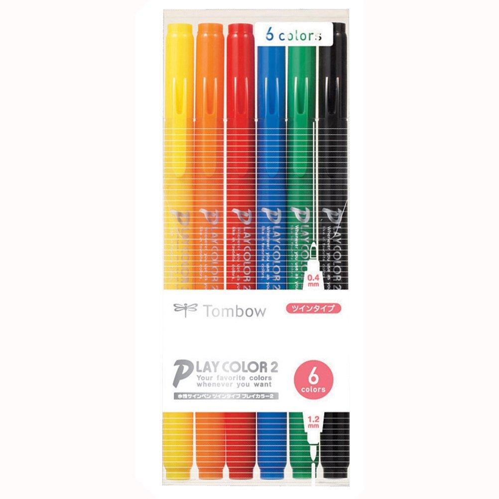 Tombow Play Color 2 Sign 6 Colors Thick Fine Twin Water-Based Pens, (1.2mm & 0.4mm Tip) GCB-611