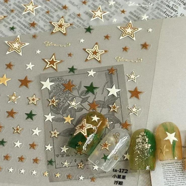 Charming Hollow Stars Love Geometric Five-pointed Star Self Adhesive 5D Nail Art Decorations Stickers Shiny Manicure Decal
