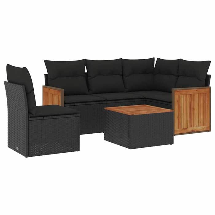 VidaXL Salon de Jardin avec Coussins 6 pcs, Canapés de Patio, Ensemble de Meubles, Mobilier de Terrasse Extérieur, Noir 3260060