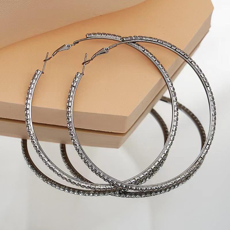 Orecchini a cerchio alla moda da 8 cm con strass per donna - Accessorio di moda brillante per festival e feste