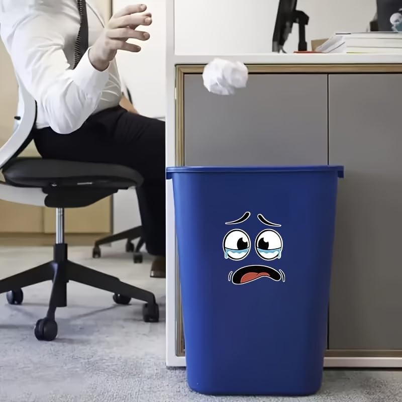 8-Piece Funny Trash Can Stickers, Waterproof Cartoon Face Expression Decals Plastic, Removable,Self-Adhesive for Dustbin Toilet Fridge Wall Decor