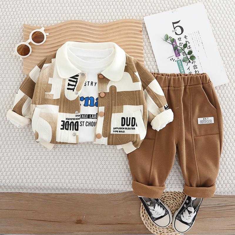 

Детский весенний комплект из трех предметов с длинными рукавами для мальчиков 0-5 лет, модное пальто с цветными блоками, детская одежда M коричневый