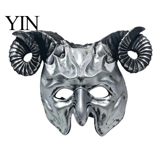 Creepy Party Supplies Gothic Goat Head Masque with Horns, Adult Demon Skull Dark Wild Style Accessory Masque, Scary Animal Cosplay Costume for
