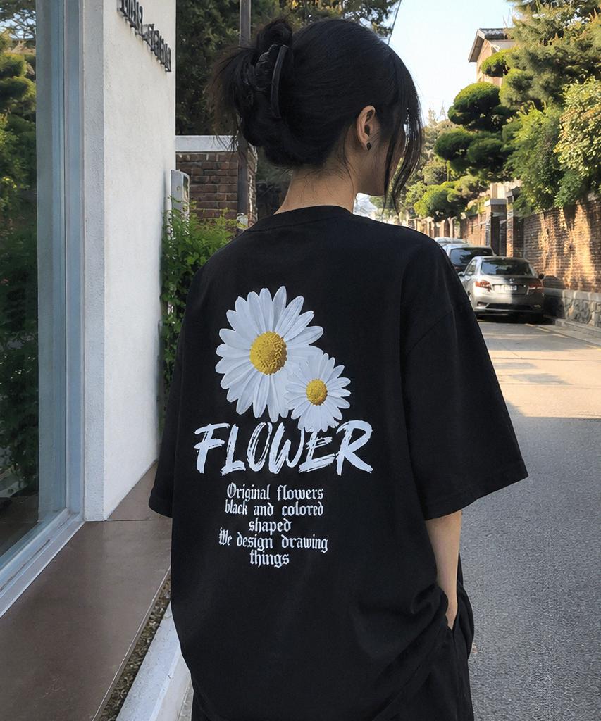 Original Day Gothic Flower Oversized Short Sleeve T-Shirt Unisex Black