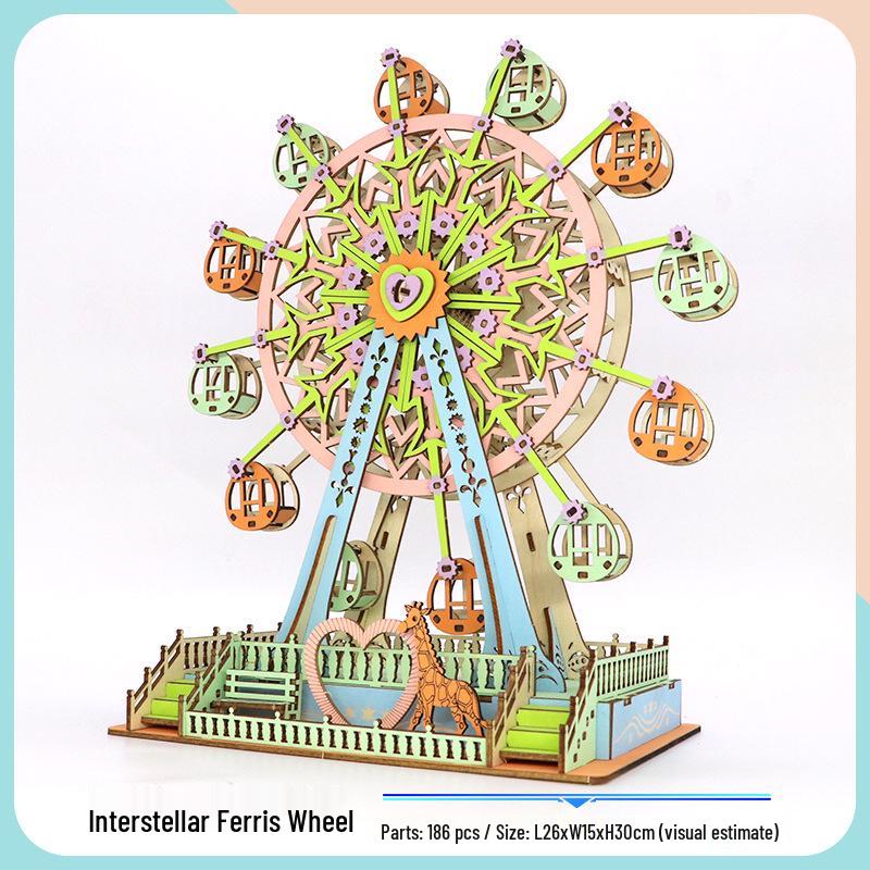 Girls' DIY 3D Wooden Ferris Wheel Puzzle - Educational Assembly Toy